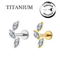 Implant Grade ASTM F136 Titanium Internaly Threaded Triple Marquise CZ Labret