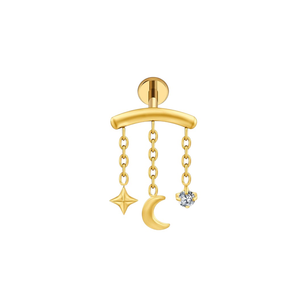 Implant Grade ASTM F136 Titanium Labret Hidden Helix Dangle Moon Star Internally