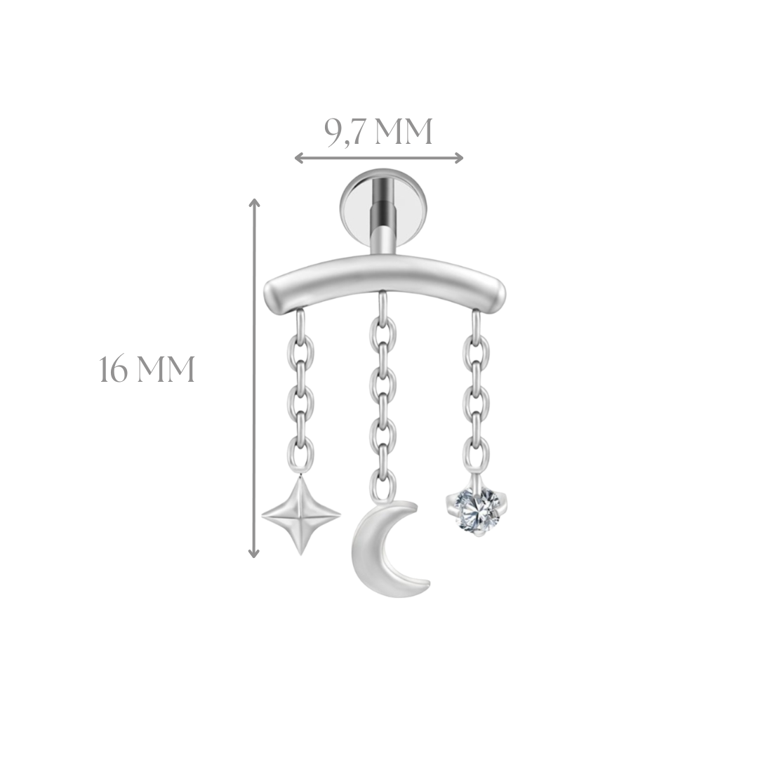 Implant Grade ASTM F136 Titanium Labret Hidden Helix Dangle Moon Star Internally