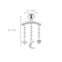 Implant Grade ASTM F136 Titanium Labret Hidden Helix Dangle Moon Star Internally