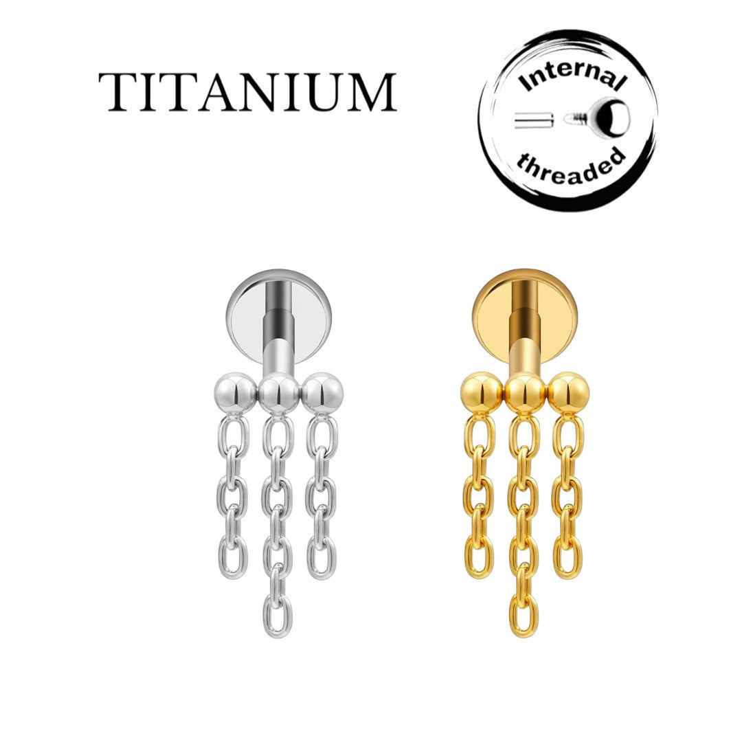 Implant Grade ASTM F136 Titanium Labret 3 Balls with Chains Internally threaded