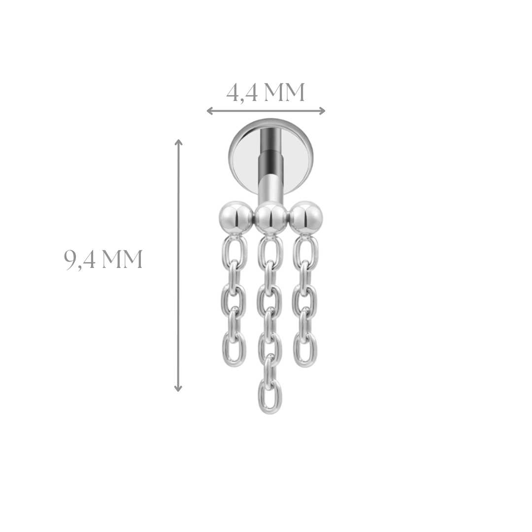 Implant Grade ASTM F136 Titanium Labret 3 Balls with Chains Internally threaded