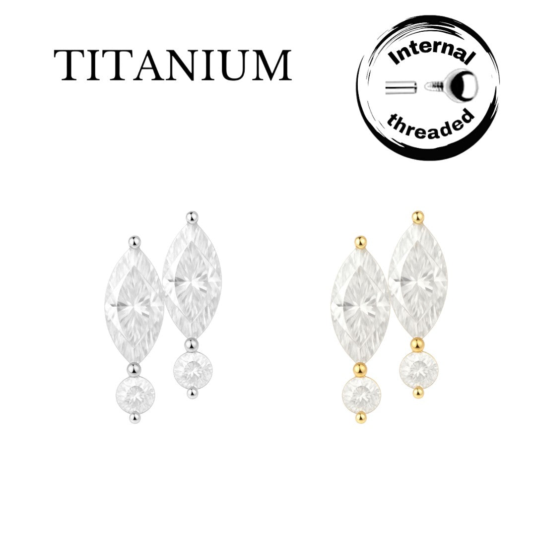 Implant Grade ASTM F136 Titanium Internaly Double CZ Labret