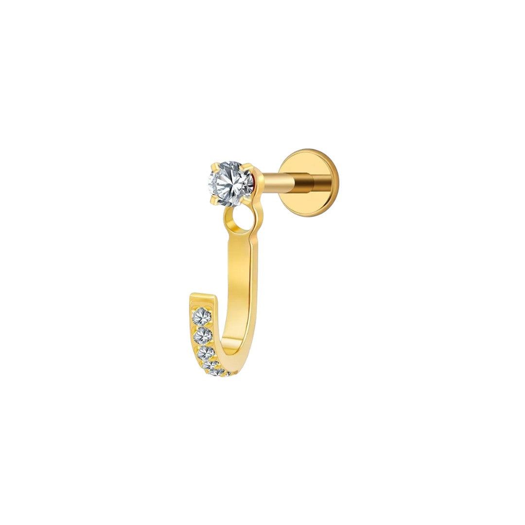 "Implant Grade ASTM F136 Titanium Labret CZ with J shaped Jacket Accessory Internaly Threaded "