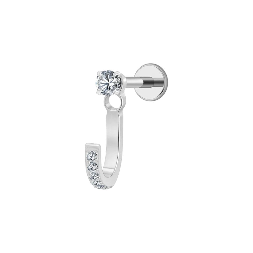"Implant Grade ASTM F136 Titanium Labret CZ with J shaped Jacket Accessory Internaly Threaded "