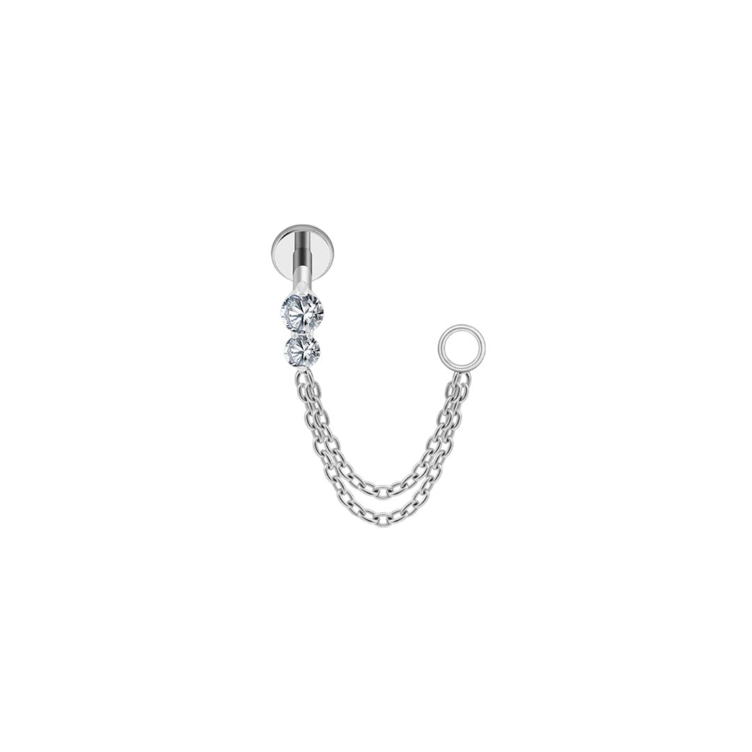 Implant Grade ASTM F136 Titanium Labret 2 Stones with 2 Chains