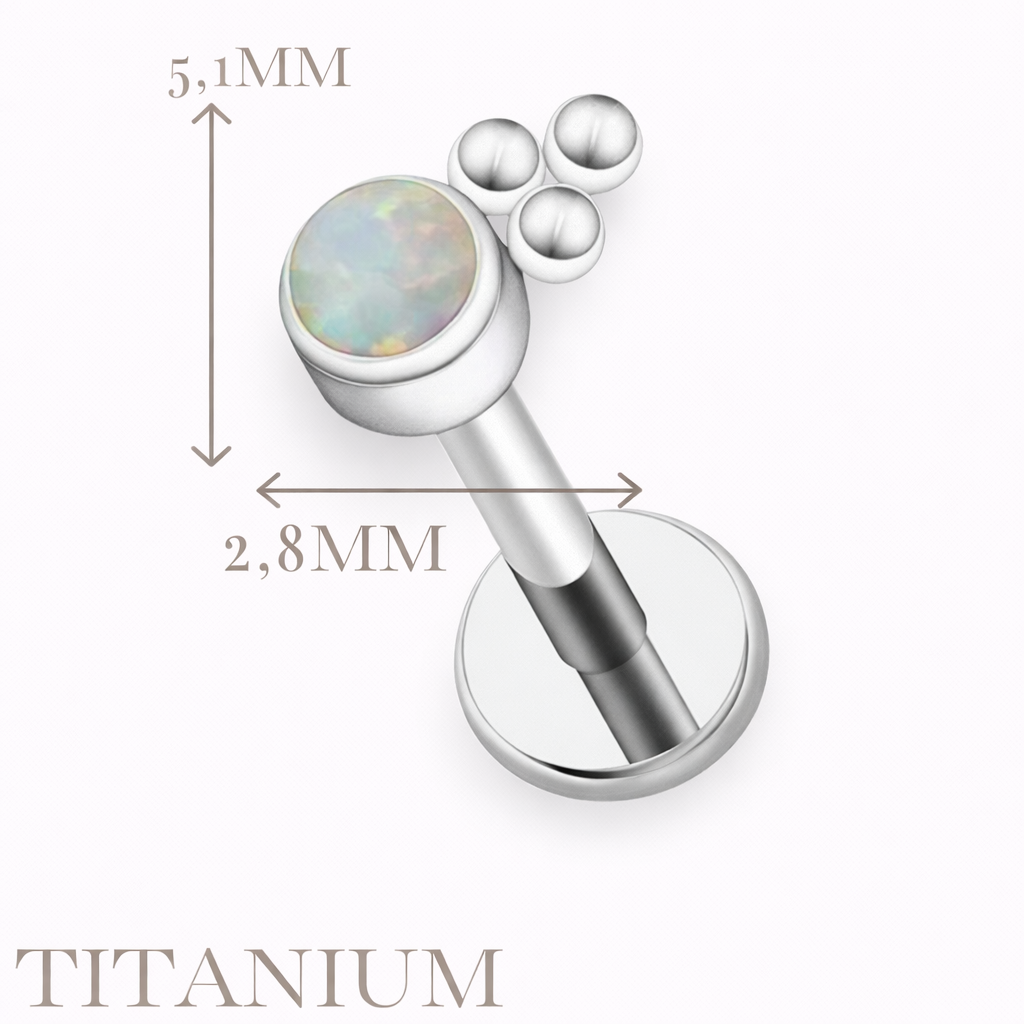 Implant Grade ASTM F136 Titanium Three Balls Opal Internaly Threaded Labret