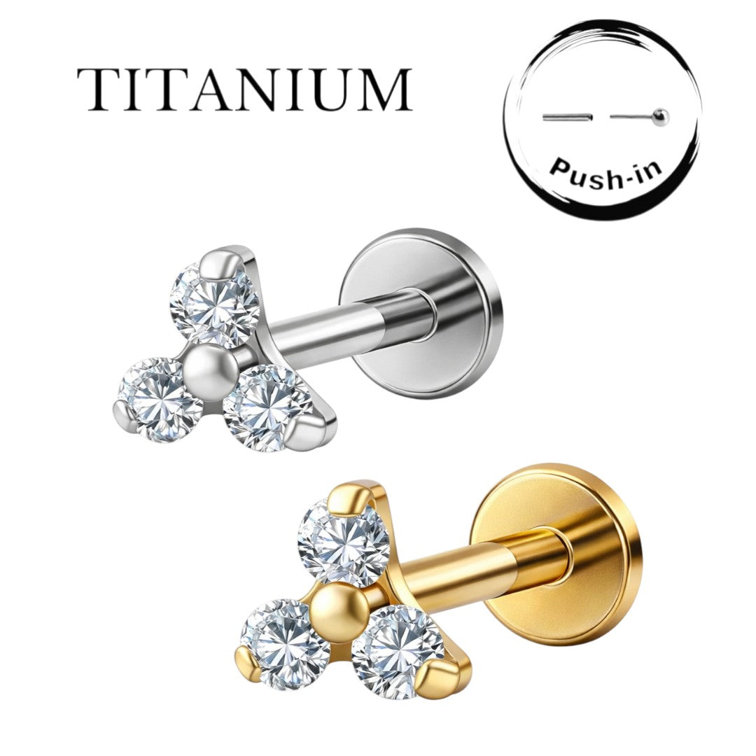 Implant Grade ASTM F136 Titanium 3 Stones Triangle Top Push In Labret