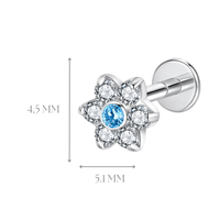 Implant Grade ASTM F136 Titanium Labret Flower Stone Middle Blue