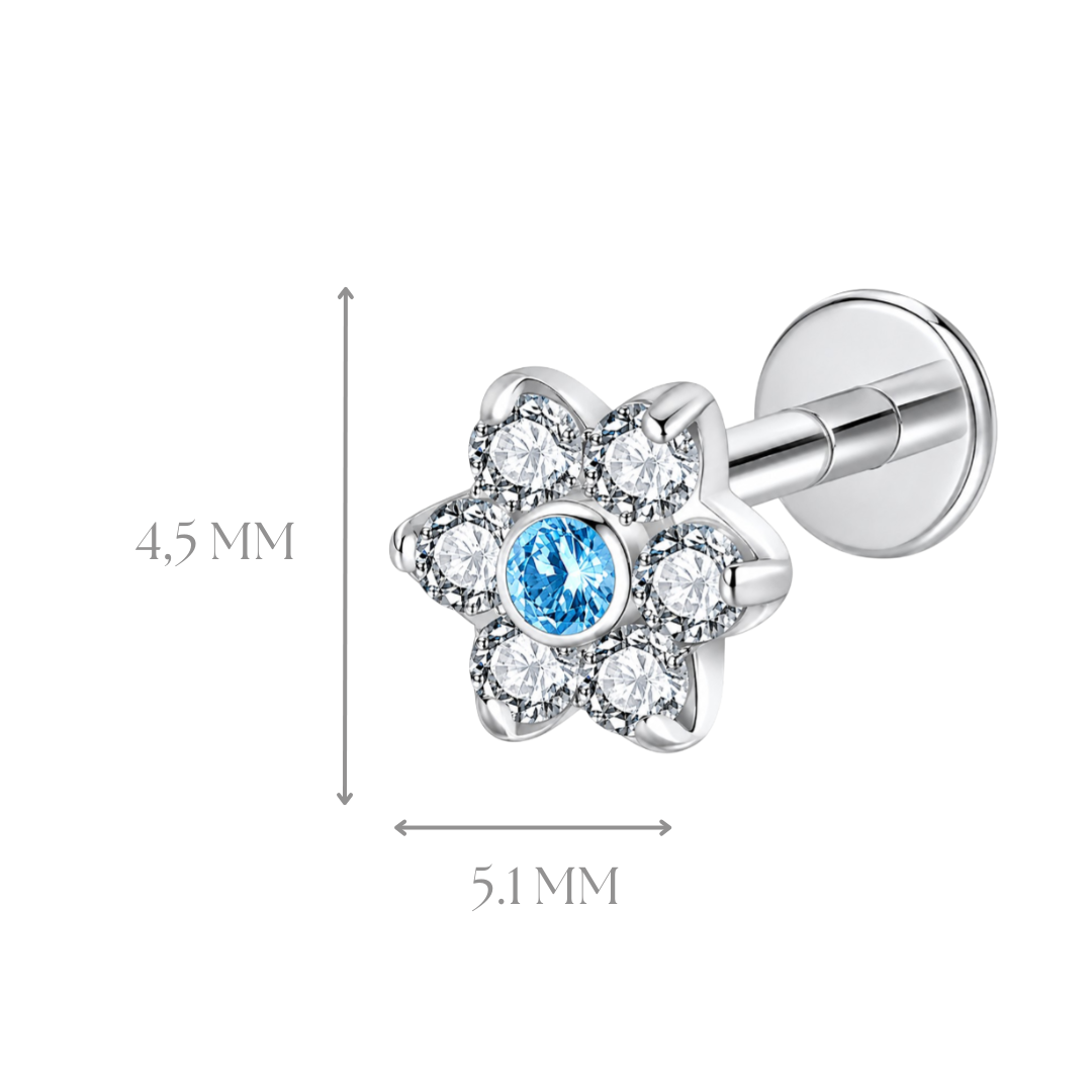 Implant Grade ASTM F136 Titanium Labret Flower Stone Middle Blue