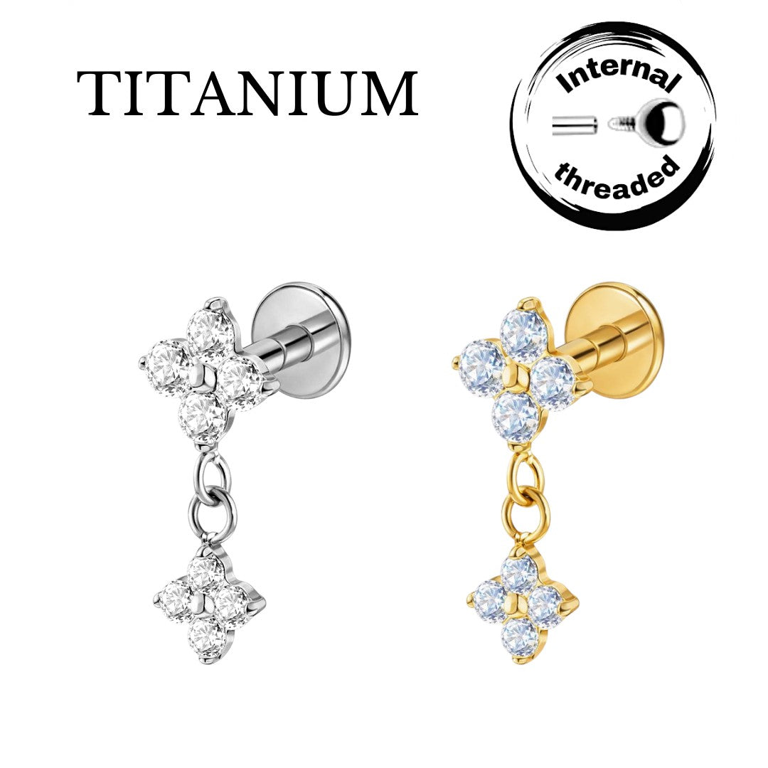 Implant Grade ASTM F136 Titanium Internaly Threaded Flower dangle Labret