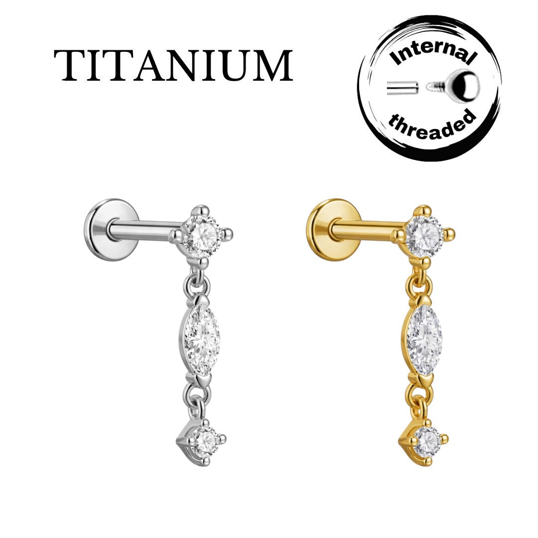 Implant Grade ASTM F136 Titanium Internaly Threaded 3 Stones Oval Labret