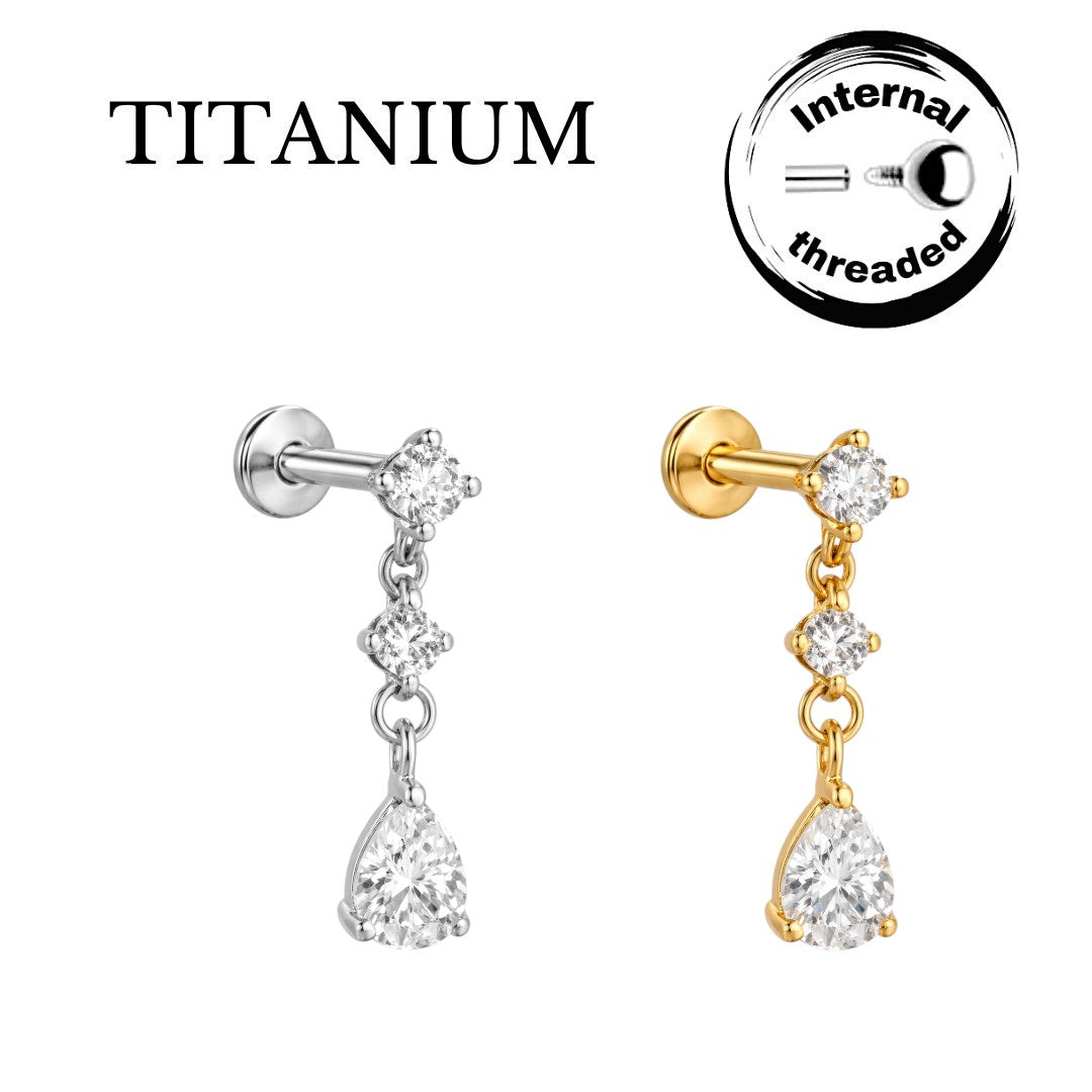 Implant Grade ASTM F136 Titanium Internaly Threaded 3 Stones Drip Labret