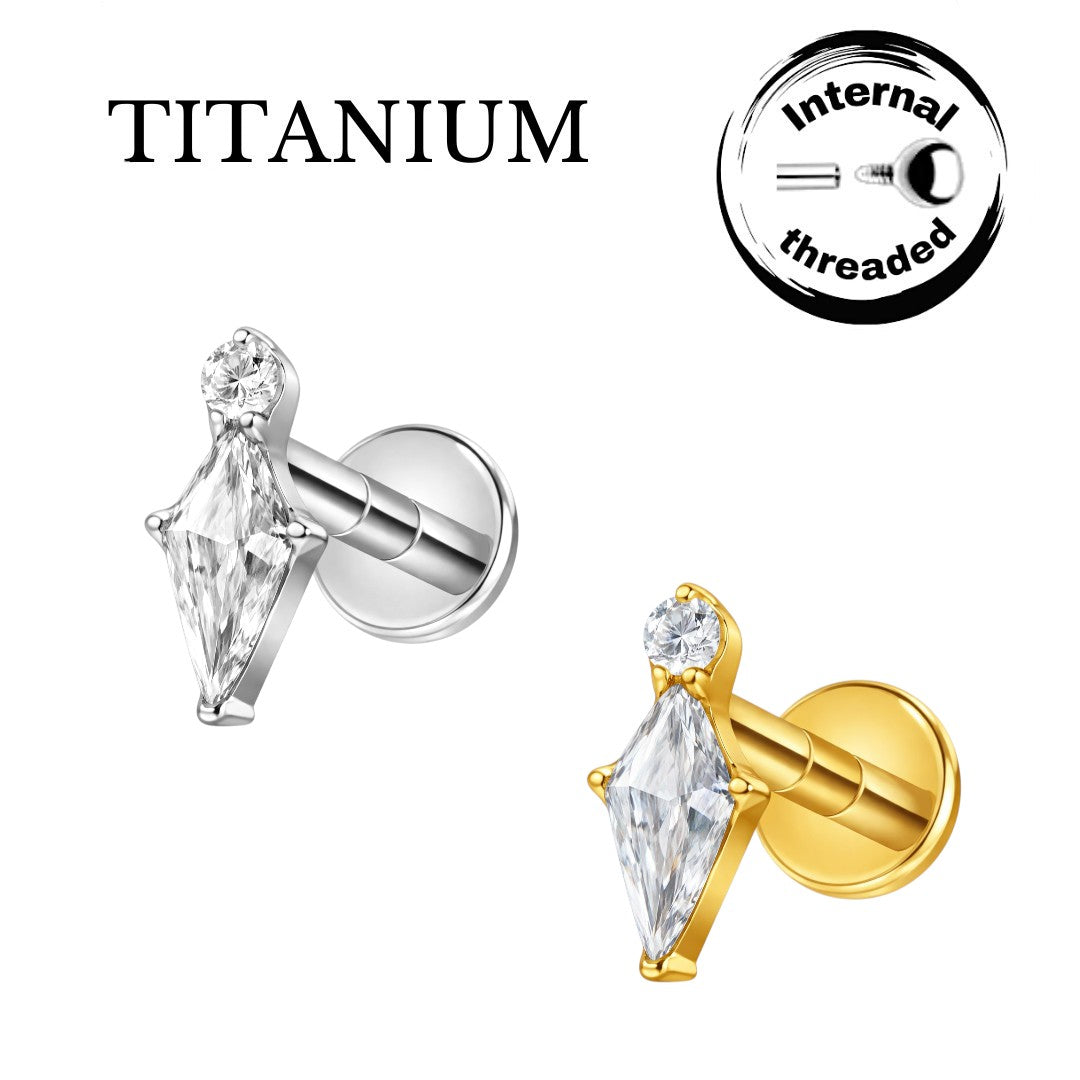 Implant Grade ASTM F136 Titanium Internaly Threaded Round Kite Stone Labret