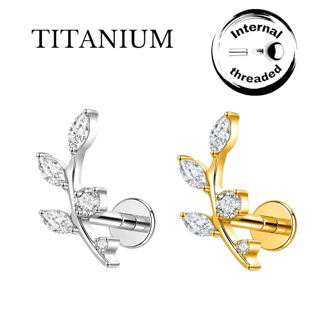 Implant Grade ASTM F136 Titanium Labret Stone Branch Leaves