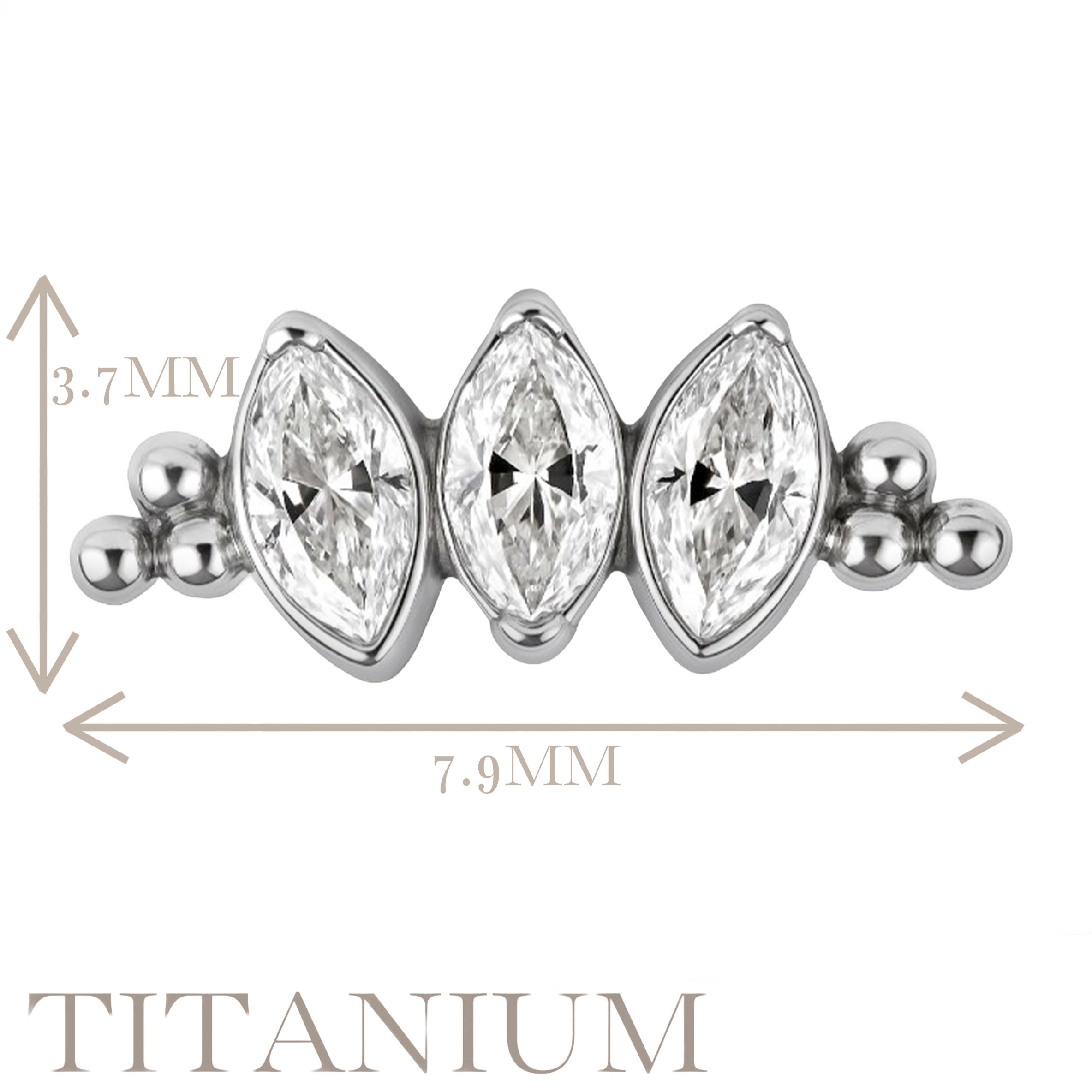 Implant Grade ASTM F136 Titanium 3 CZ 6 Little Balls Internaly Threaded Labret