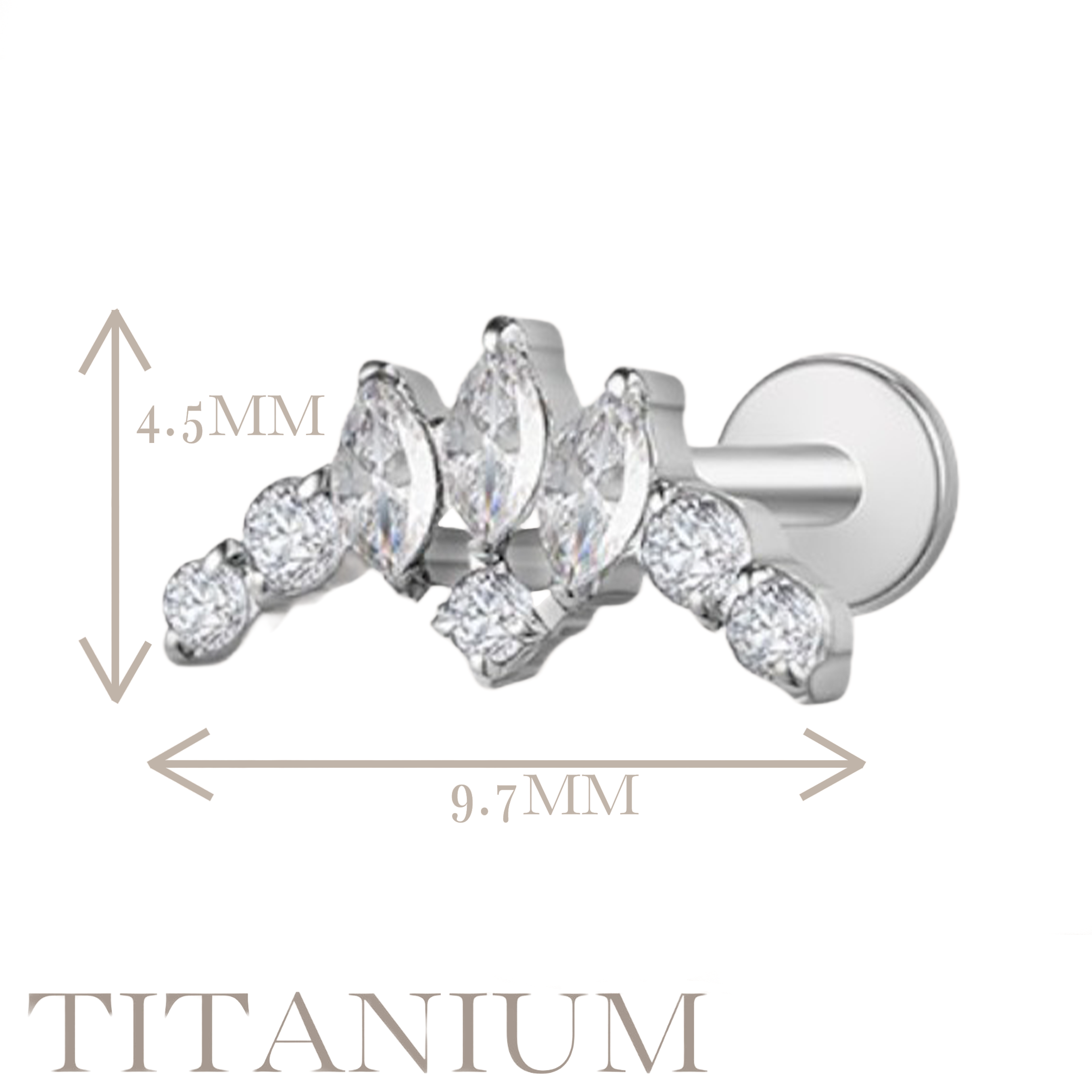 Implant Grade ASTM F136 Titanium 8 CZ Figure Internaly Threaded Labret