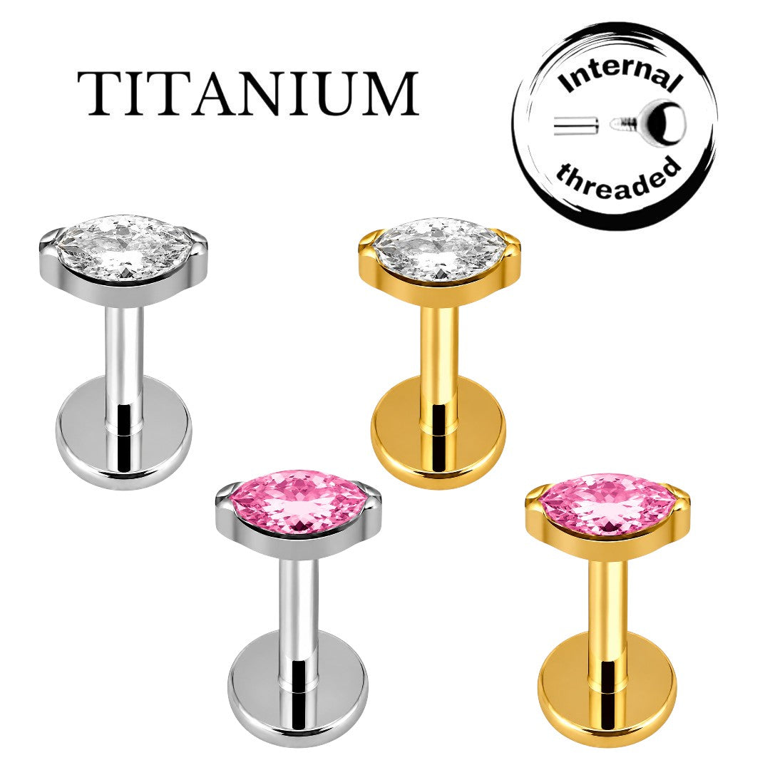 Implant Grade ASTM F136 Titanium 1 Oval CZ Or Opal Internaly Threaded Labret