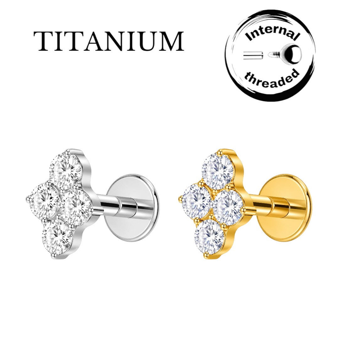 Implant Grade ASTM F136 Titanium Labret Four Stones Oval