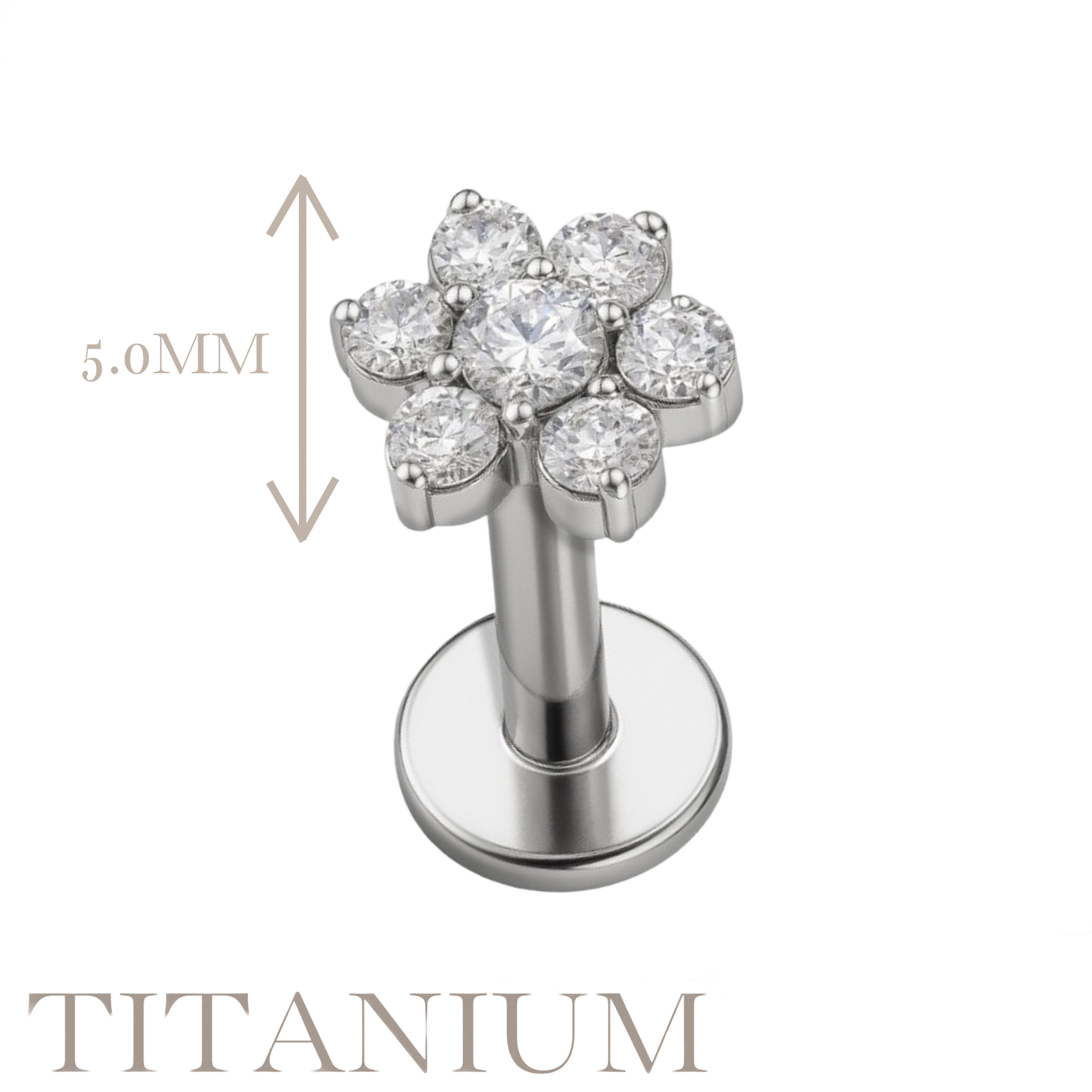 Implant Grade ASTM F136 Titanium Small CZ Flower Internaly Threaded Labret