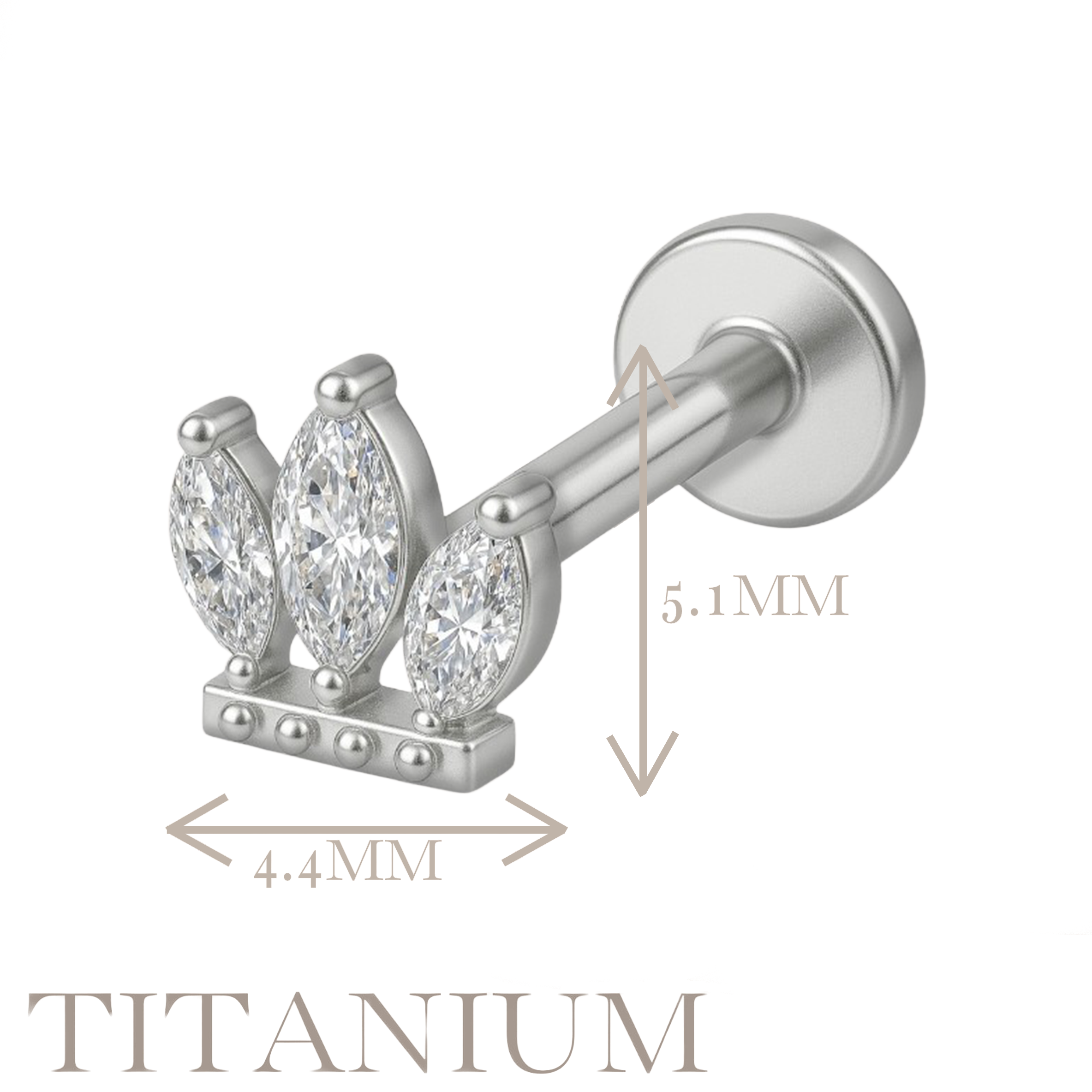 Implant Grade ASTM F136 Titanium 3 CZ Marquise With LIttle Balls Internaly Threaded Labret