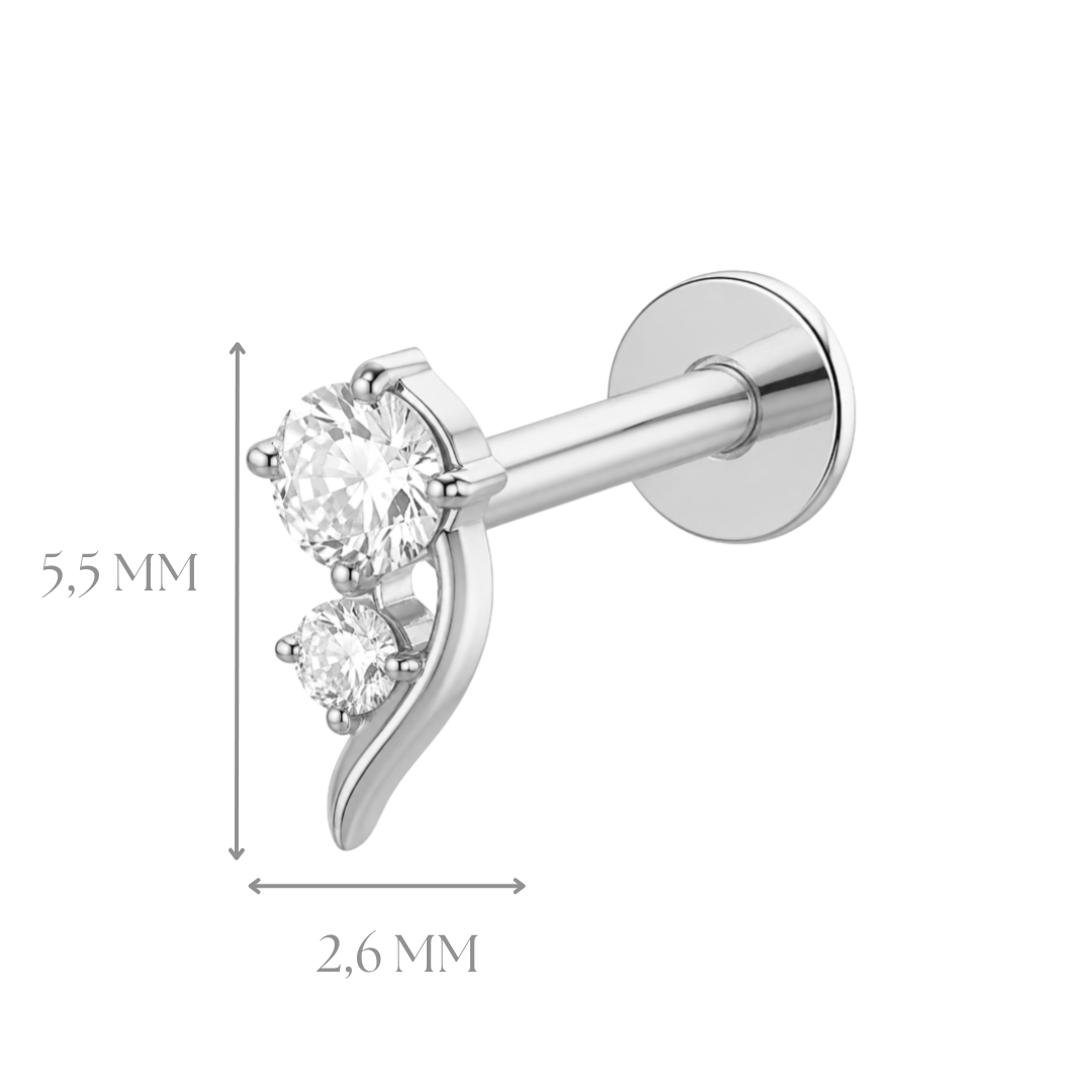 Implant Grade ASTM F136 Titanium Labret Comma Shape Two Stones