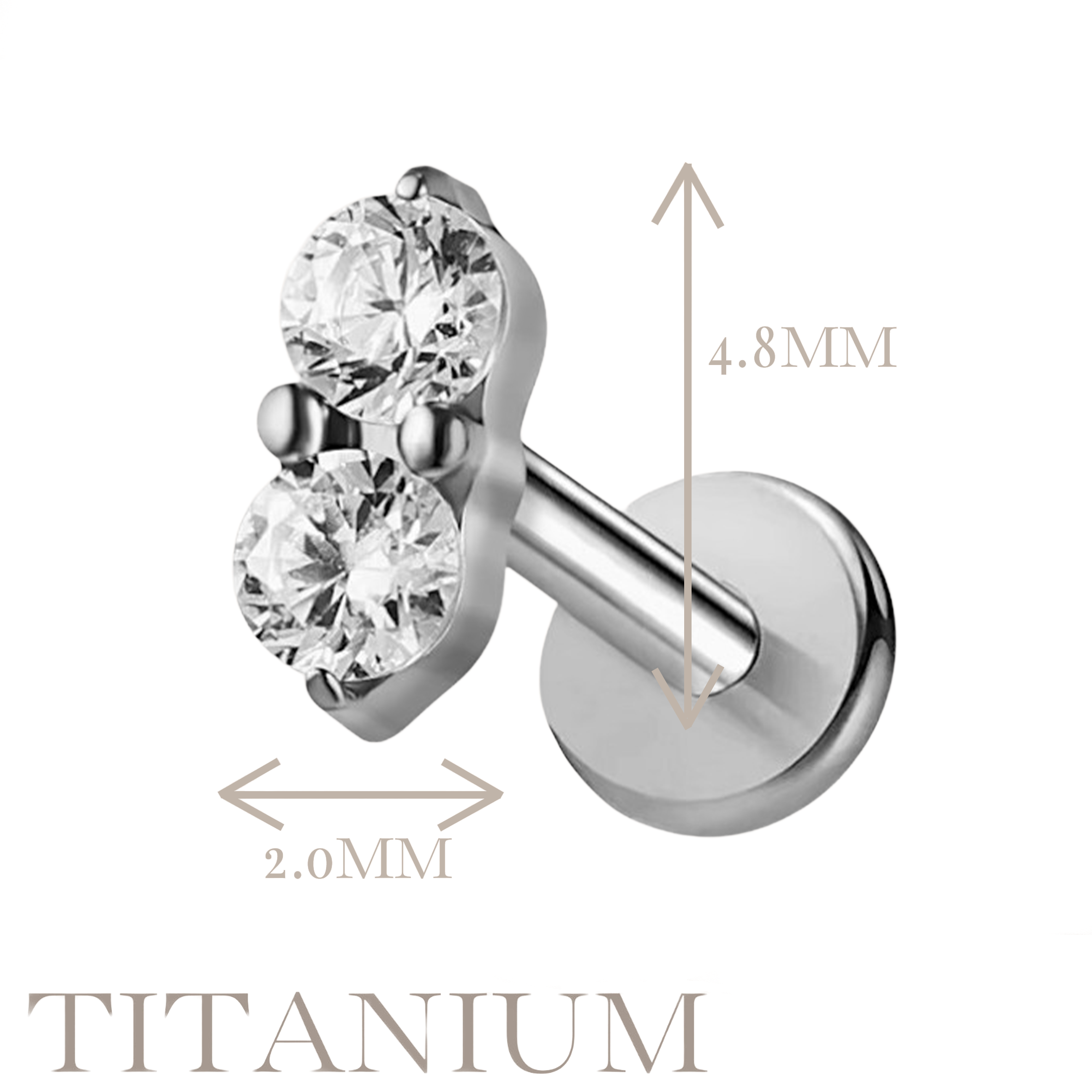 Implant Grade ASTM F136 Titanium 2 CZ Small Internaly Threaded Labret