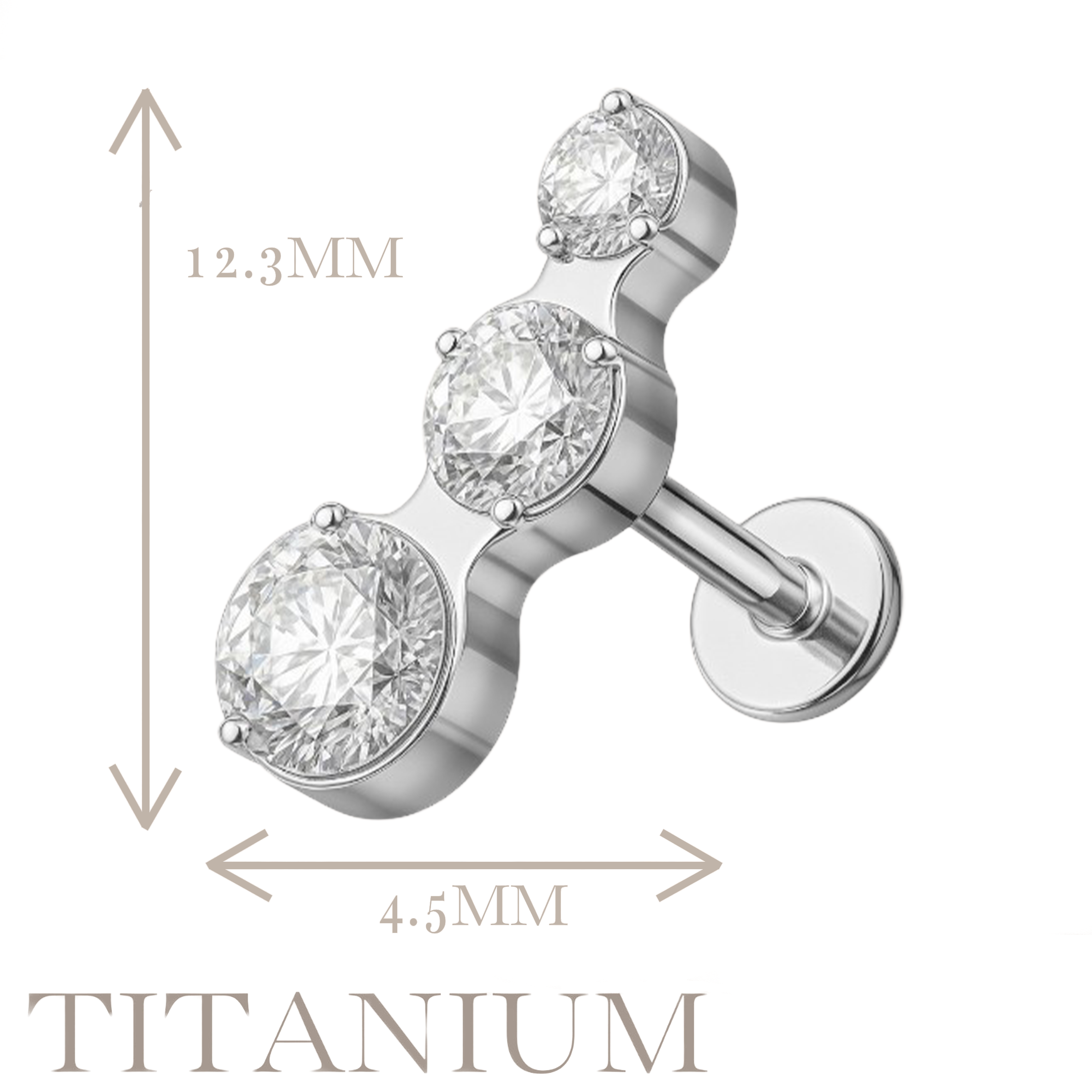 Implant Grade ASTM F136 Titanium 3 CZ From Small To Large Internaly Threaded Labret
