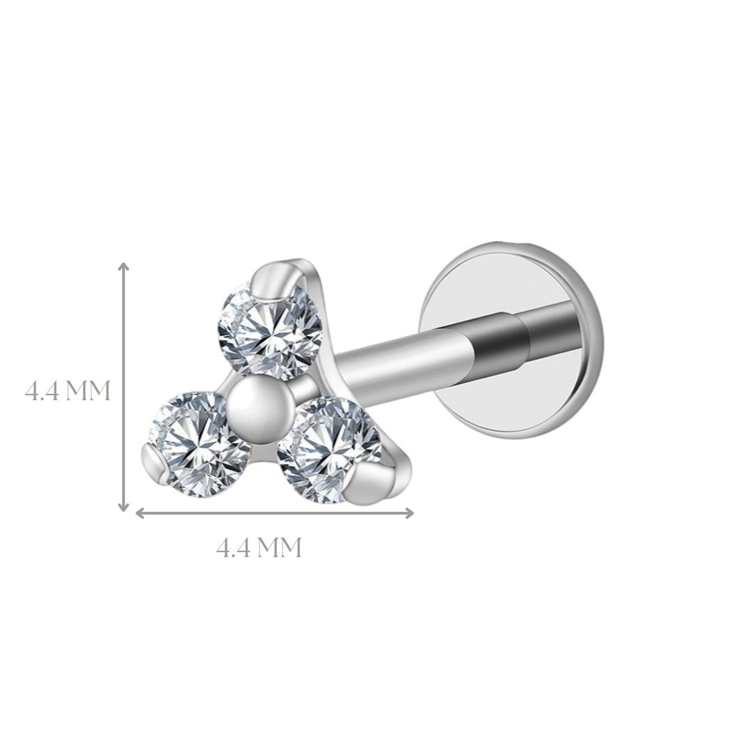 Implant Grade ASTM F136 Titanium 3 CZ Ball Middle Internaly Threaded Labret
