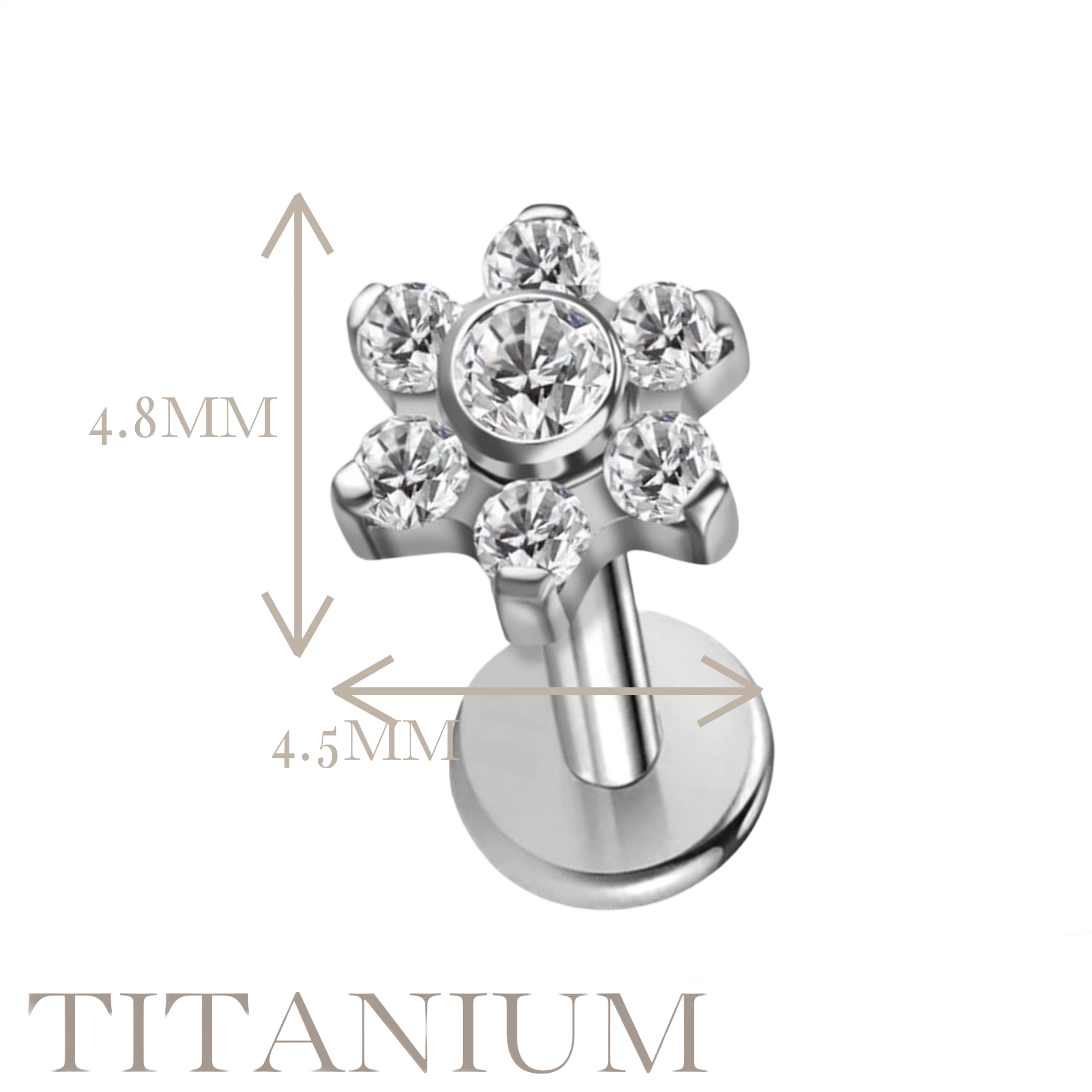 Implant Grade ASTM F136 Titanium Stone Flower Leaf Internaly Threaded Labret