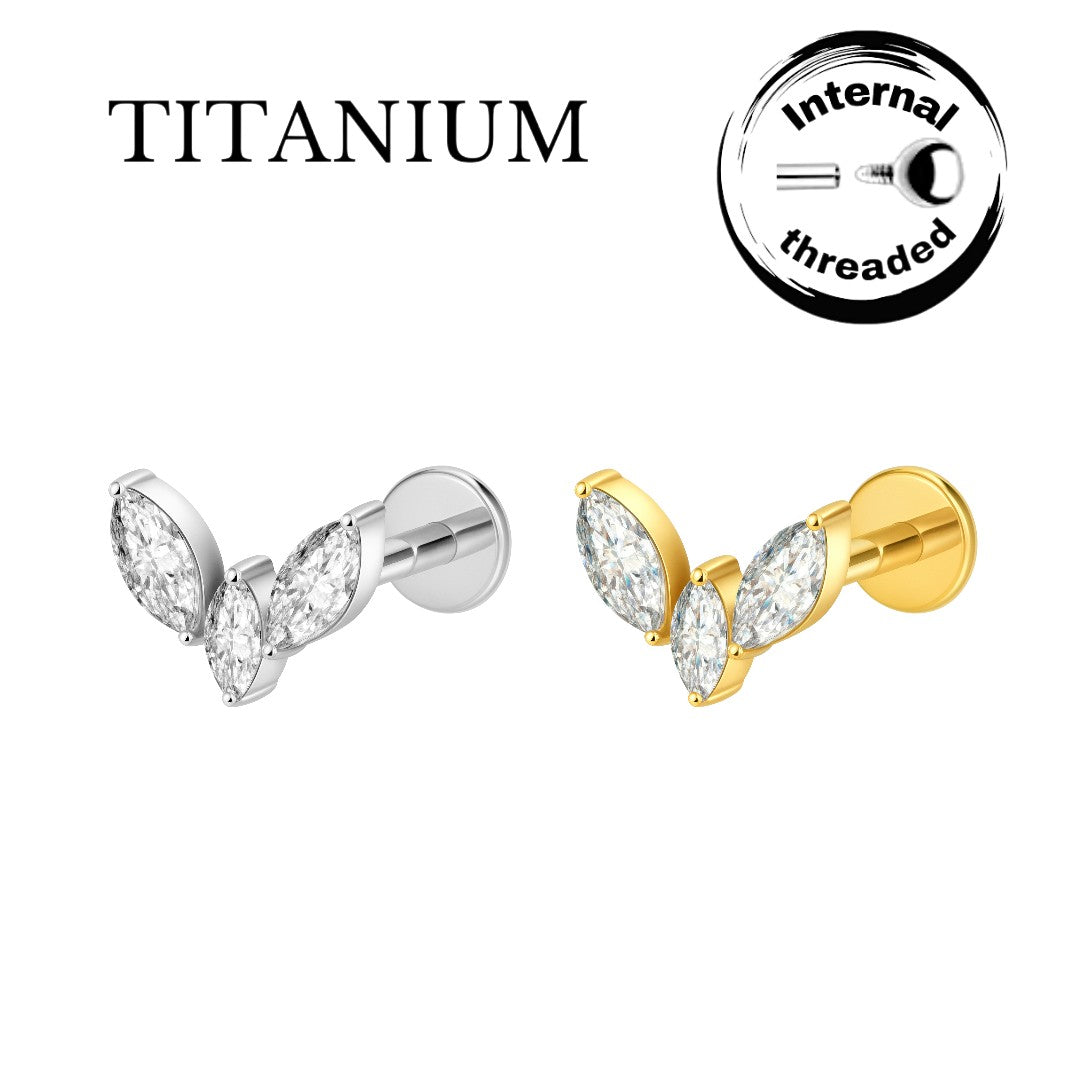 Implant Grade ASTM F136 Titanium Internaly Threaded Wing CZ Labret