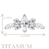 Implant Grade ASTM F136 Titanium 3 Marquise CZ And 4 CZ Flower Internaly Threaded Labret
