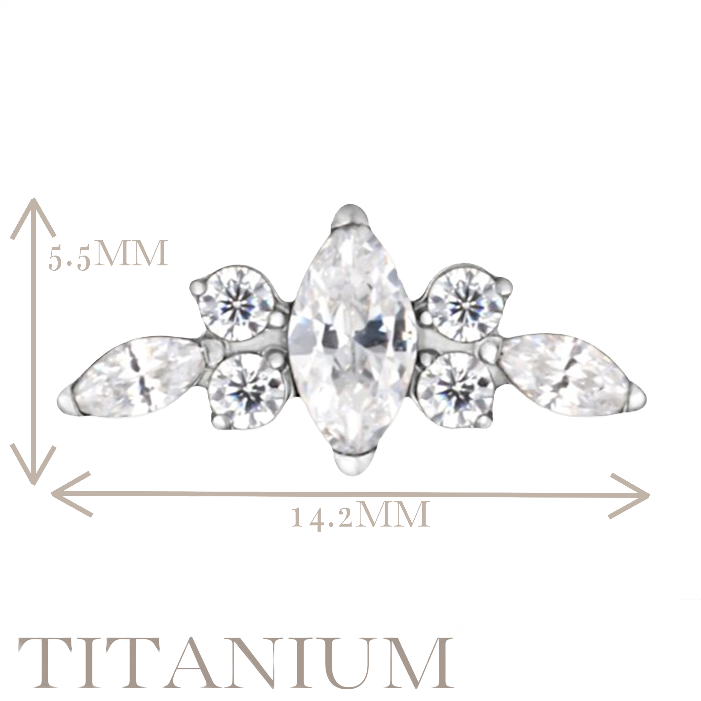 Implant Grade ASTM F136 Titanium 3 Marquise CZ And 4 CZ Flower Internaly Threaded Labret