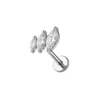 Implant Grade ASTM F136 Titanium 3 CZ Stone Marquise Internaly Threaded Labret