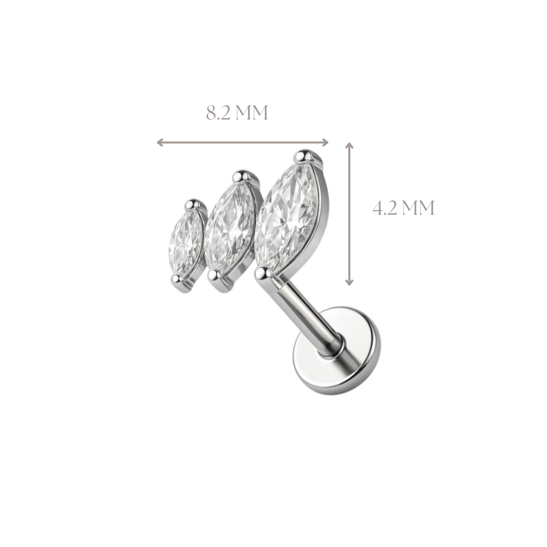 Implant Grade ASTM F136 Titanium 3 CZ Stone Marquise Internaly Threaded Labret