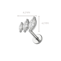 Implant Grade ASTM F136 Titanium 3 CZ Stone Marquise Internaly Threaded Labret