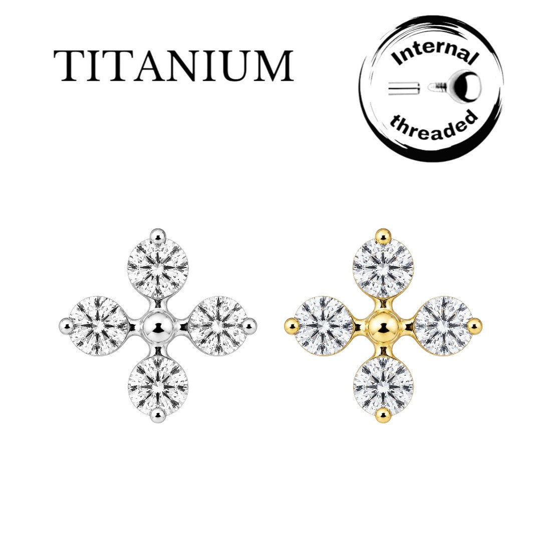 Implant Grade ASTM F136 Titanium Labret 4 Stones Diamond Shape