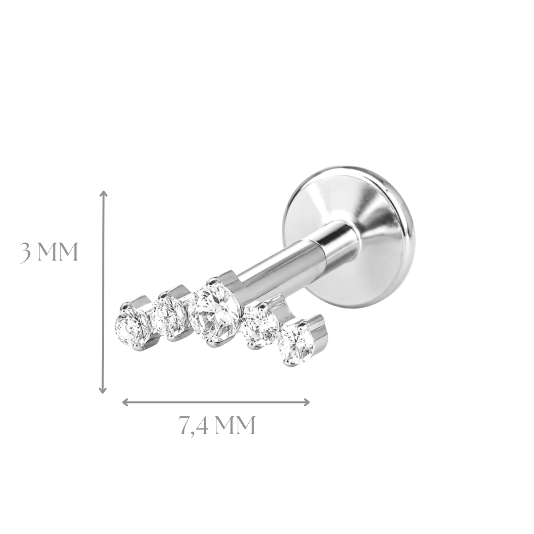 Implant Grade ASTM F136 Titanium Labret 5 Stones Small