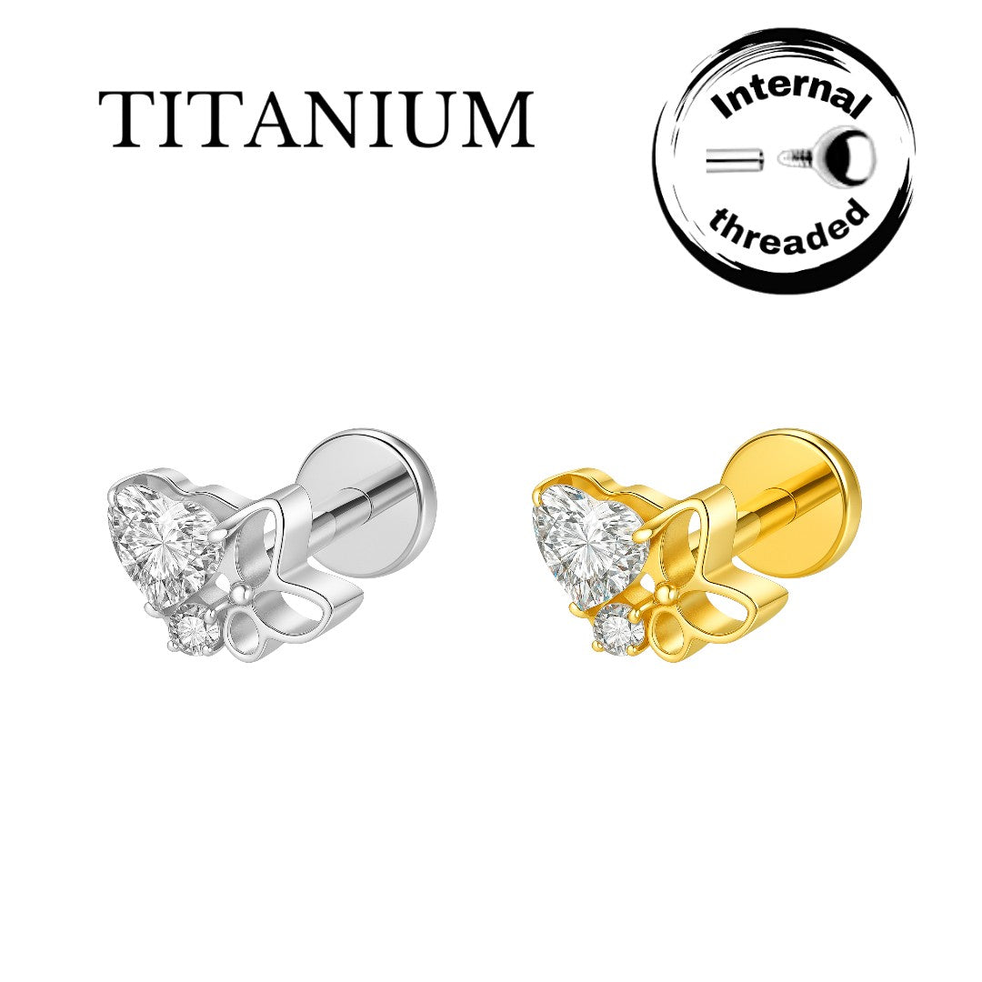 Implant Grade ASTM F136 Titanium Internaly Threaded Butterfly CZ Hart Labret