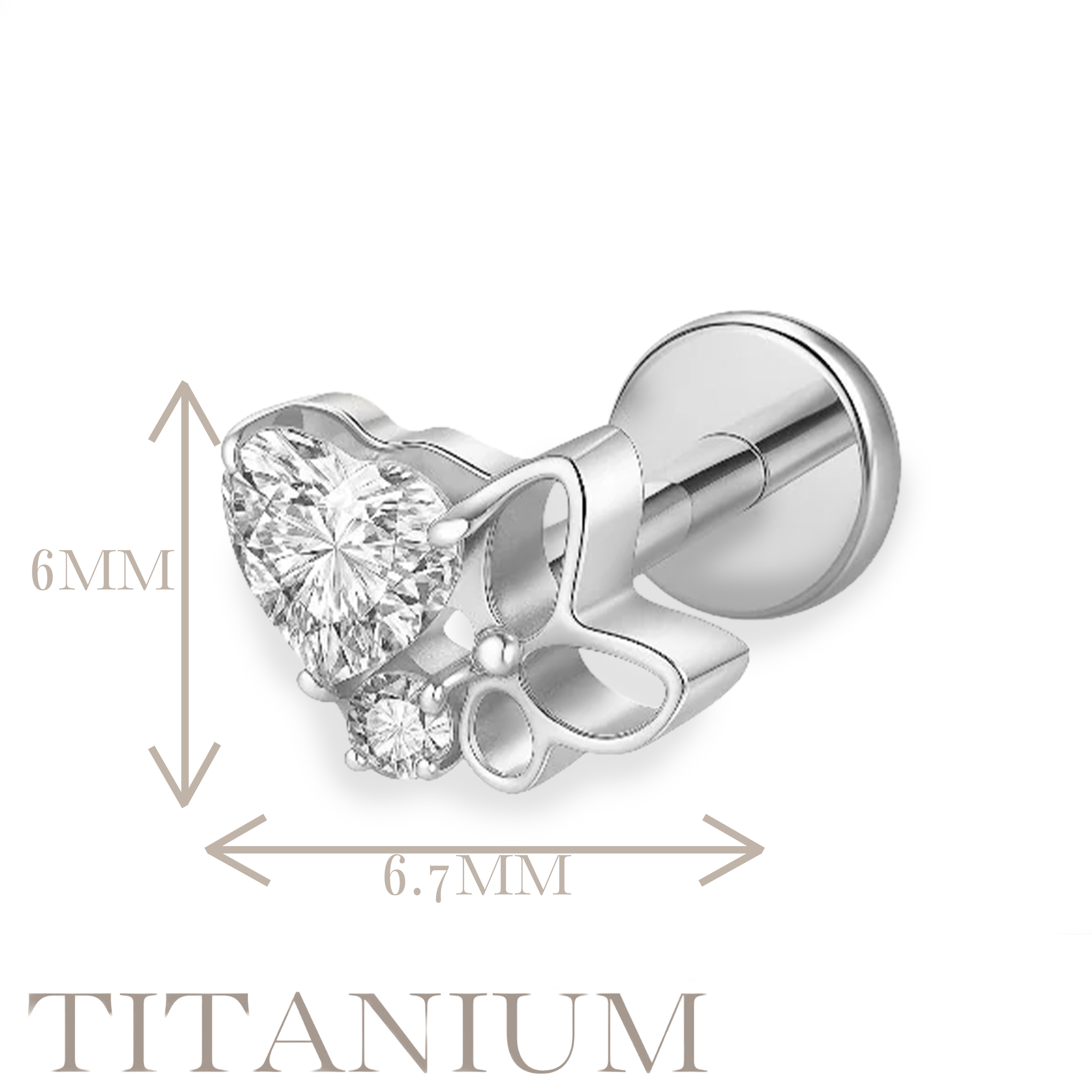 Implant Grade ASTM F136 Titanium Internaly Threaded Butterfly CZ Hart Labret