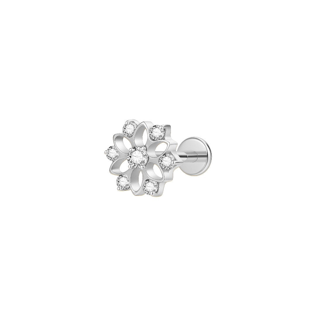Implant Grade ASTM F136 Titanium Internaly Threaded Flower Round CZ Labret