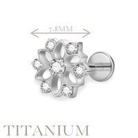 Implant Grade ASTM F136 Titanium Internaly Threaded Flower Round CZ Labret
