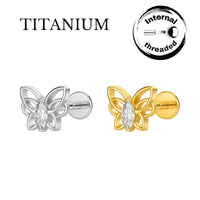 Implant Grade ASTM F136 Titanium Internaly Threaded Butterfly CZ Oval Labret