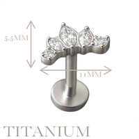 Implant Grade ASTM F136 Titanium 3 CZ Marquise 2 CZ Round Internaly Threaded Labret