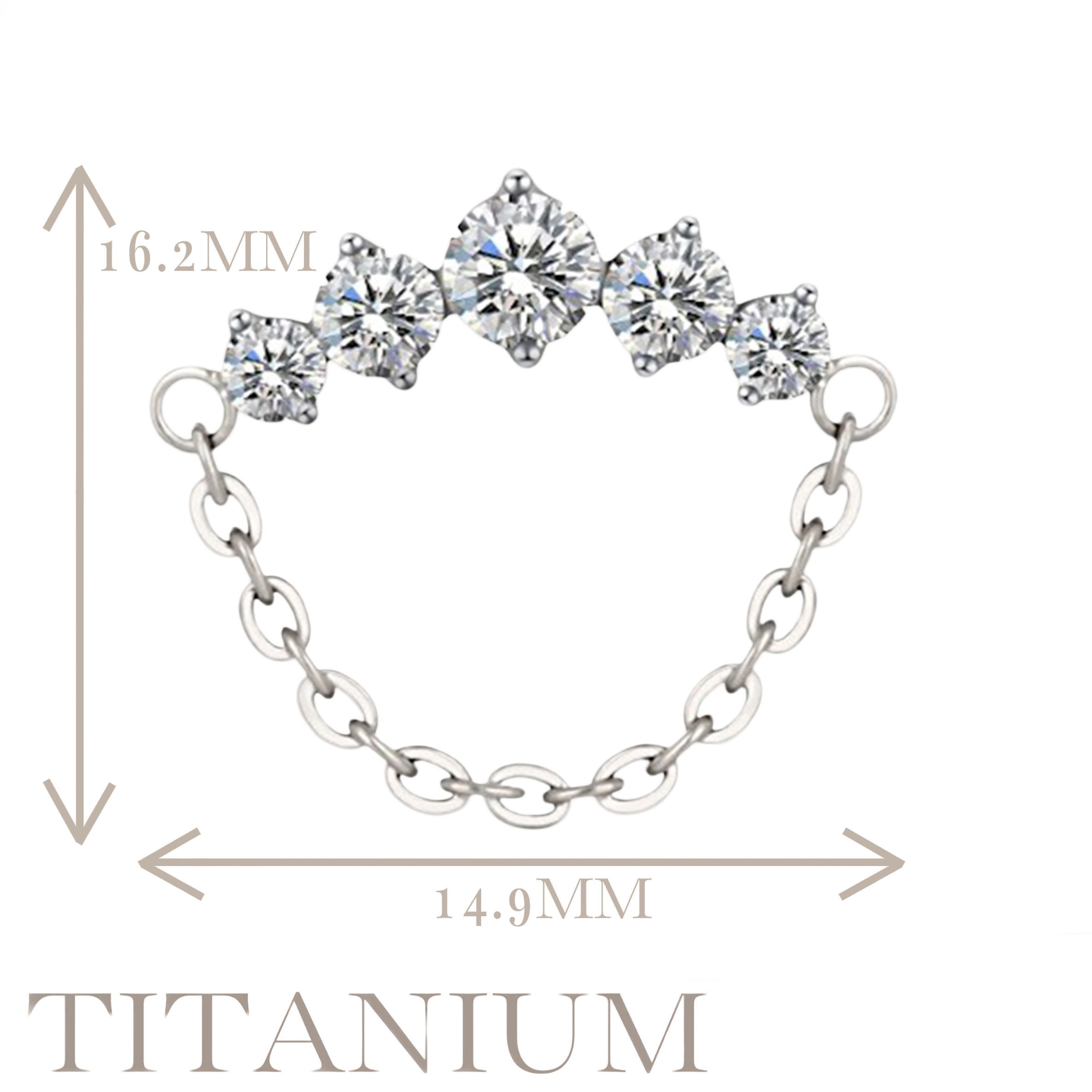 Implant Grade ASTM F136 Titanium 5 CZ Round With Chain Internaly Threaded Labret