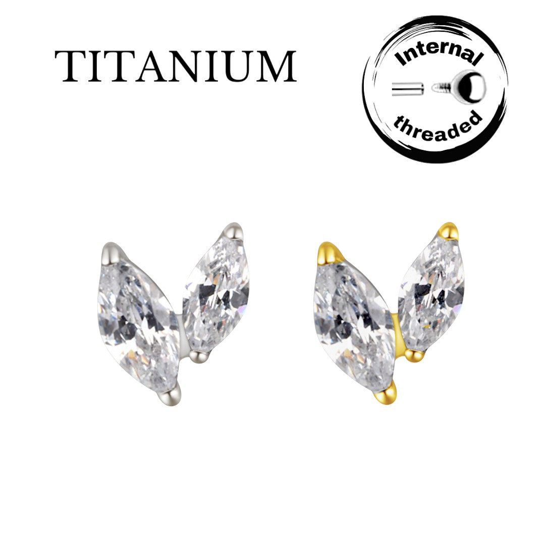 Implant Grade ASTM F136 Titanium 2 CZ Marquise V Internaly Threaded Labret