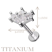 Implant Grade ASTM F136 Titanium 3 CZ Marquise Wide Internaly Threaded Labret