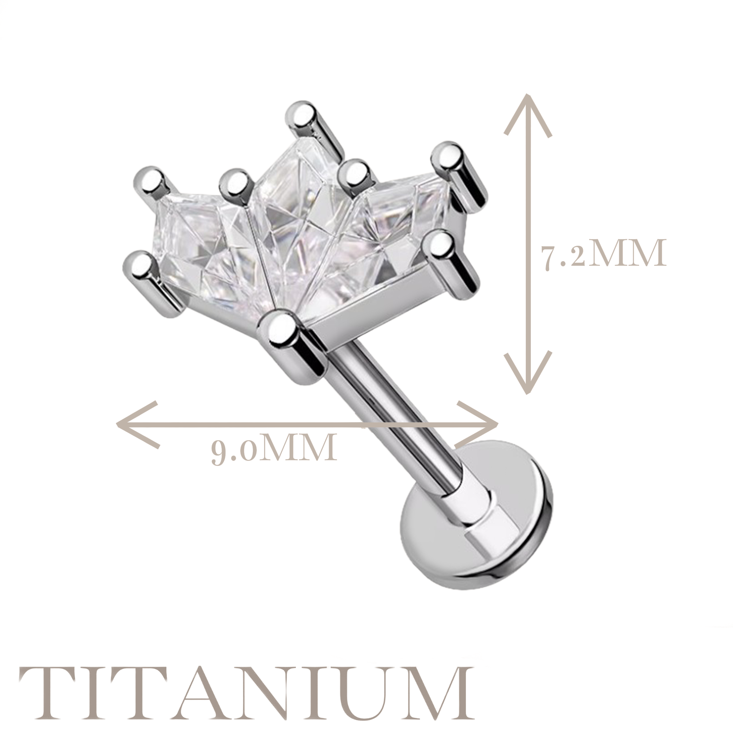 Implant Grade ASTM F136 Titanium 3 CZ Marquise Wide Internaly Threaded Labret
