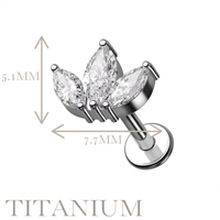 Implant Grade ASTM F136 Titanium 3 CZ Marquise W Internaly Threaded Labret