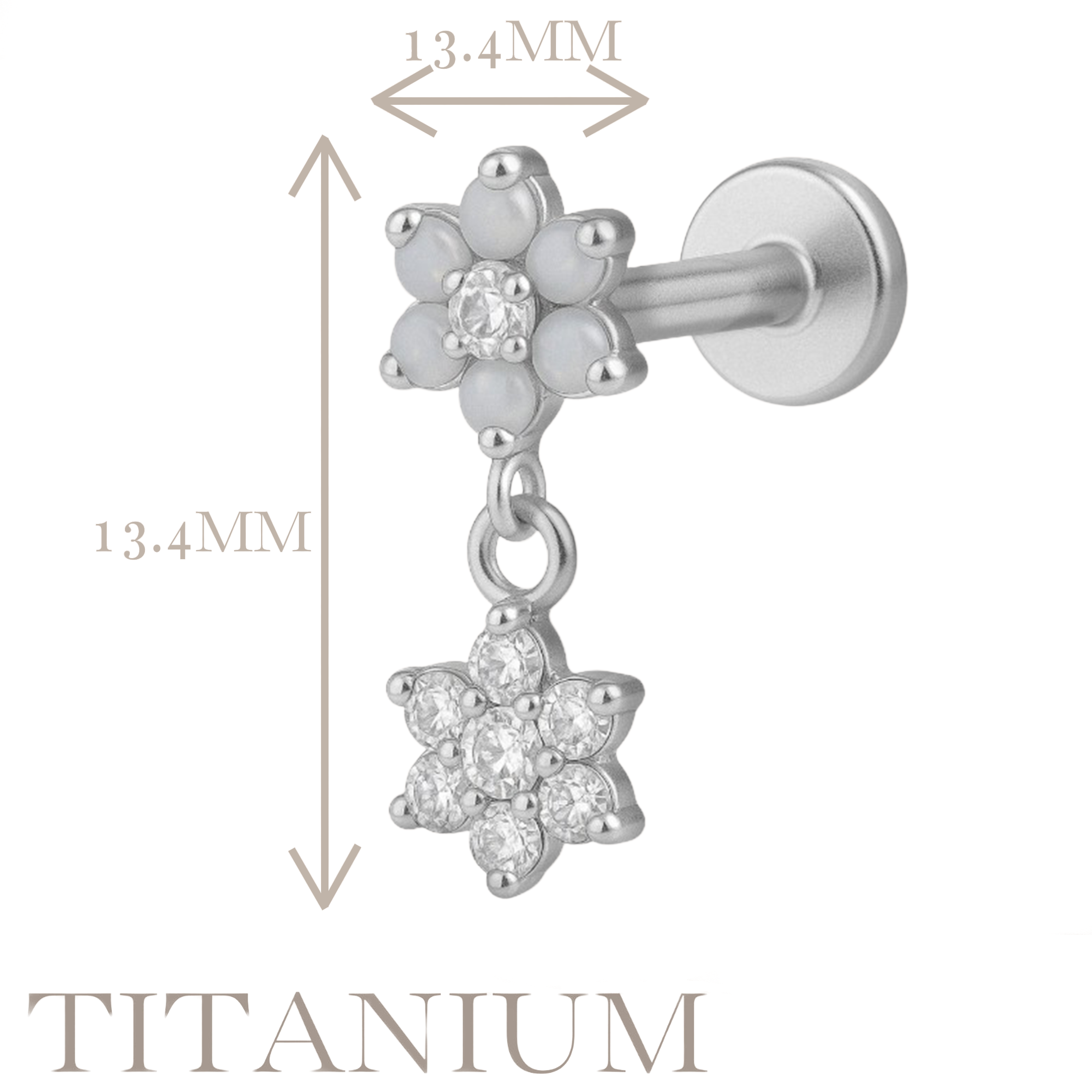 Implant Grade ASTM F136 Titanium Flower With Dangle Flower Internaly Threaded Labret